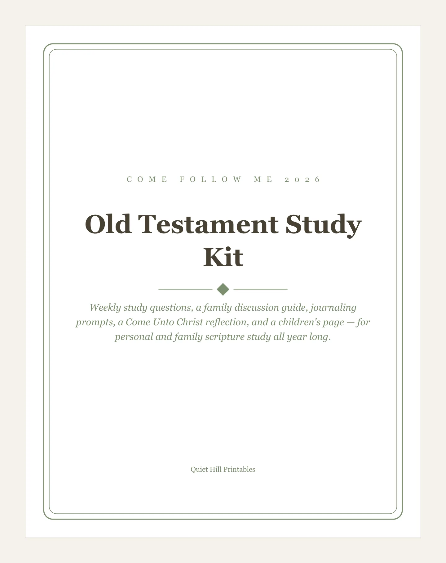 Come Follow Me 2026 Old Testament Study Kit cover page with a green double border