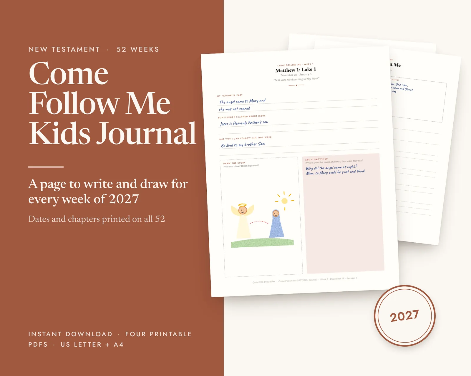 Come Follow Me Kids Journal printable, shown filled in