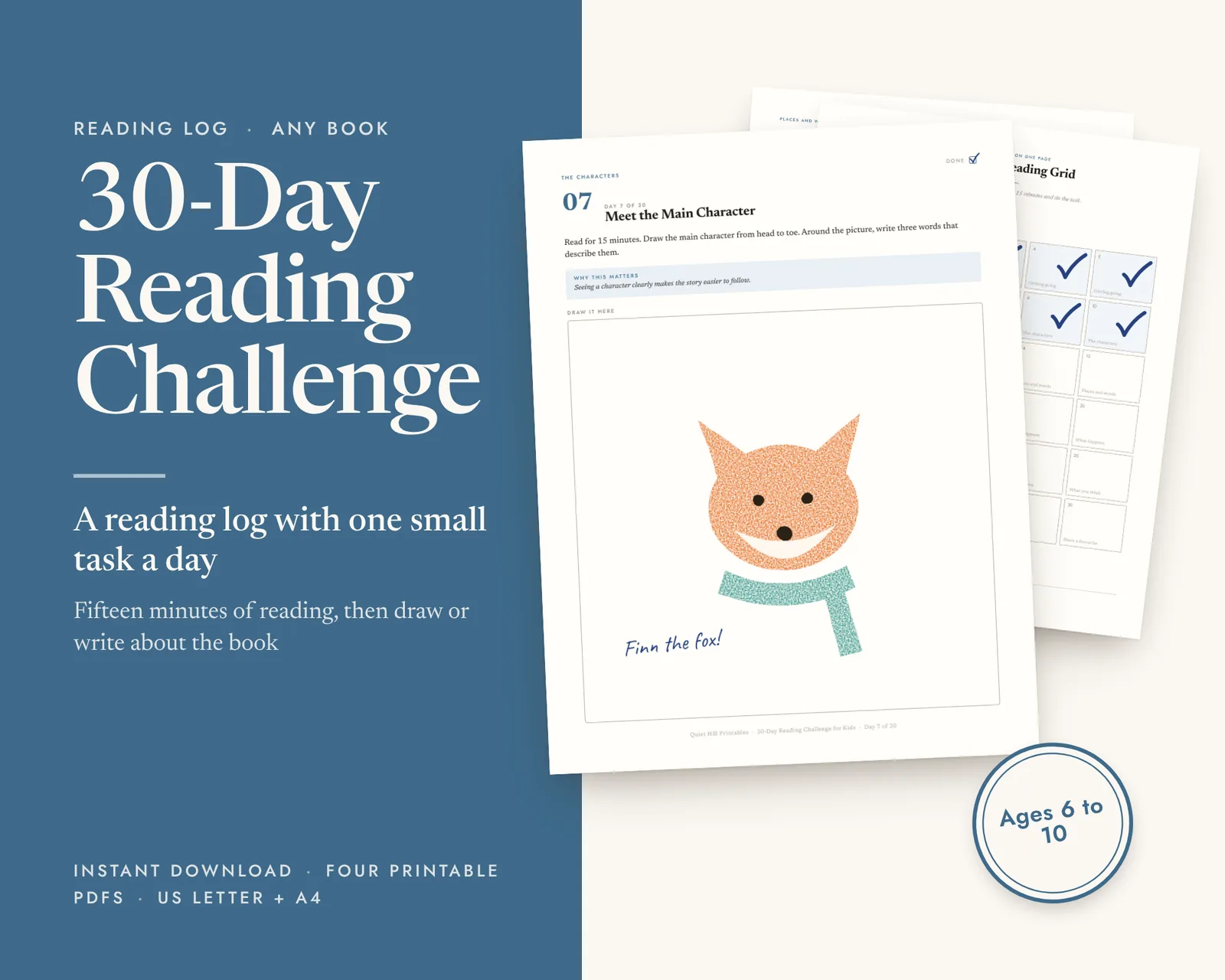 30-Day Reading Challenge printable, shown filled in